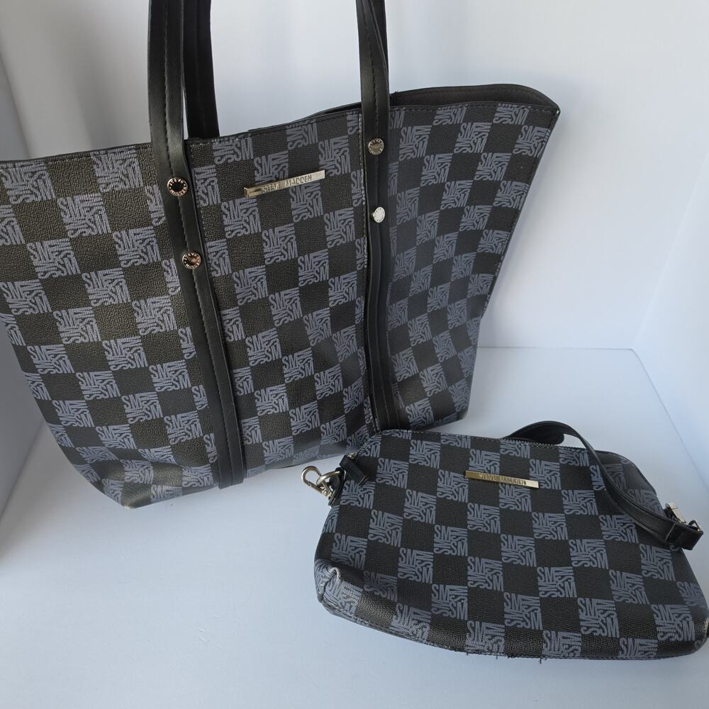 Steve Madden Teresa Black Purple Logo Tote with Crossbody Bag